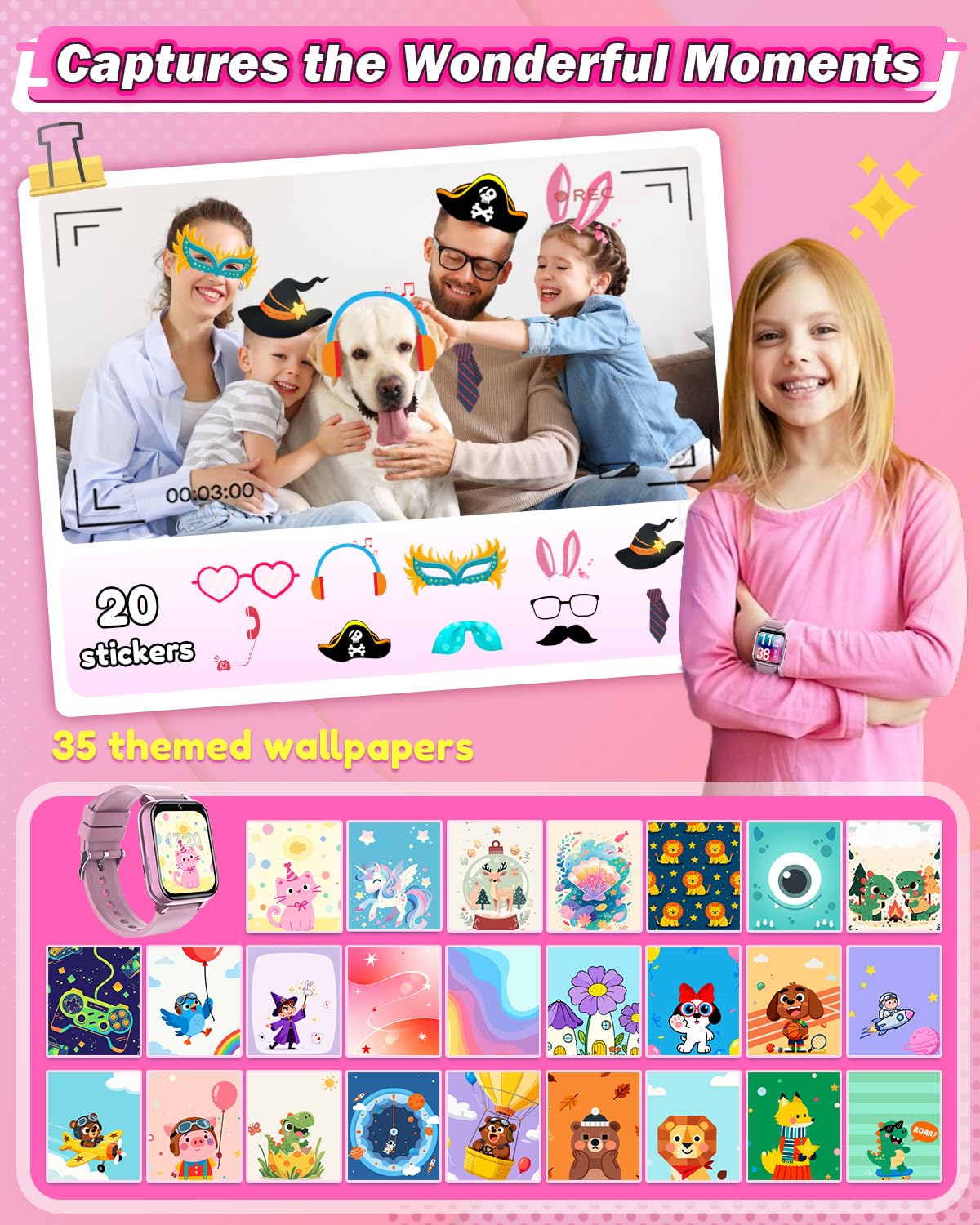 Sueseip smartwatch shows stickers on photos to personalize memories.