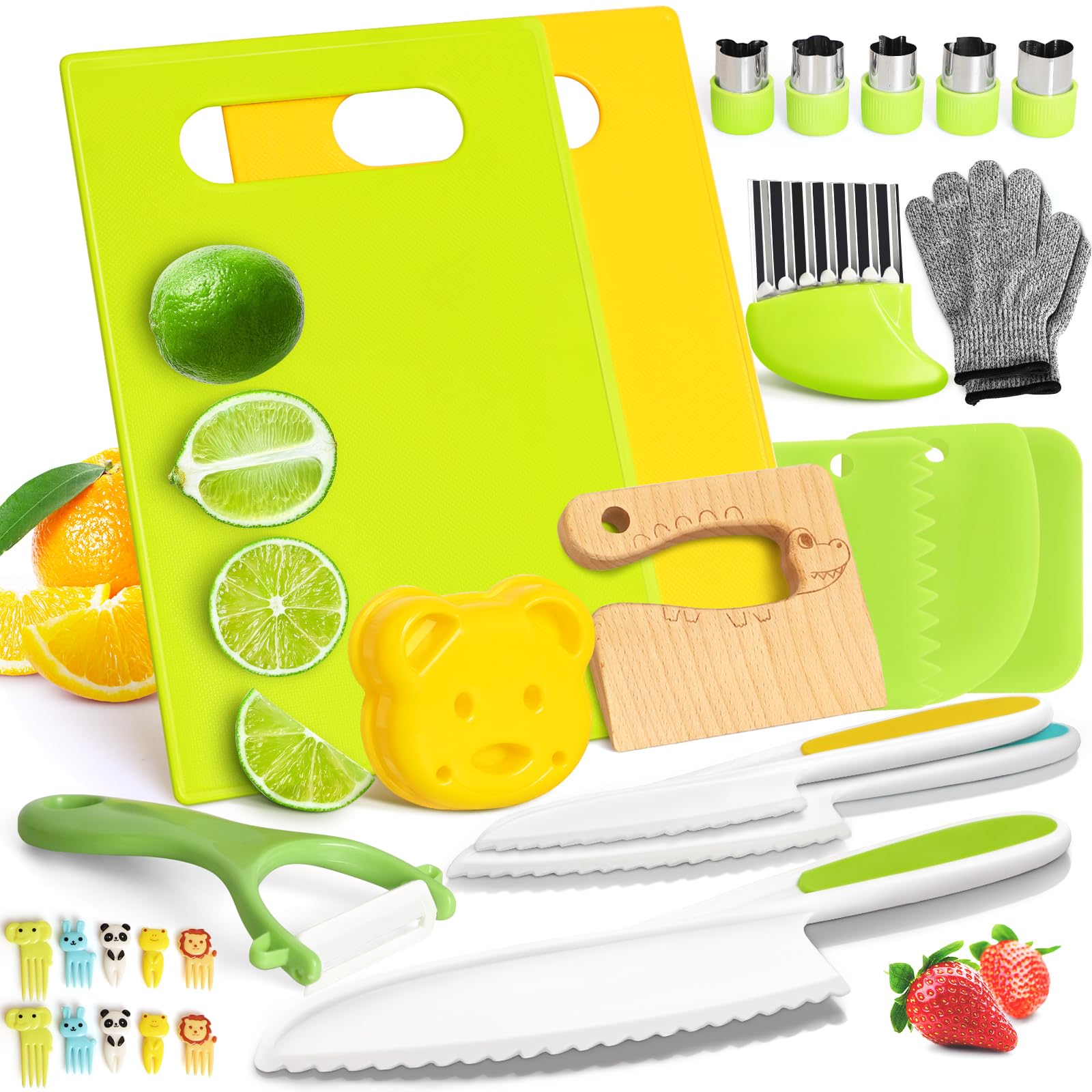 Suhctuptx 28pcs toddler wooden knife for safe kitchen practice