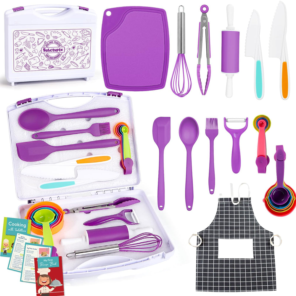 Suhctuptx Kids Cooking Set shown with storage box for organized play and cooking.