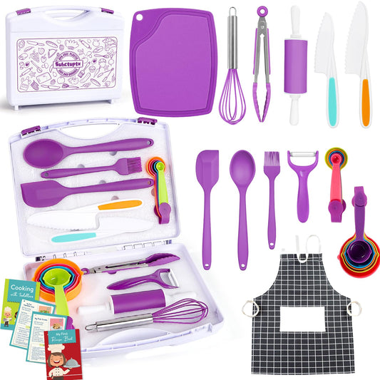 Suhctuptx Kids Cooking Set shown with storage box for organized play and cooking.