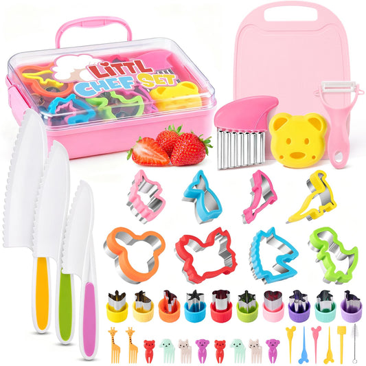 Suhctuptx Toddler Knife Set cutting-board view for safe real cooking in kids' kitchen.
