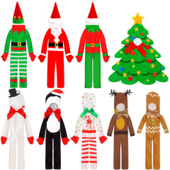 Suhine 9 Pcs Christmas felt elf outfits for dolls, ideal for festive styling.