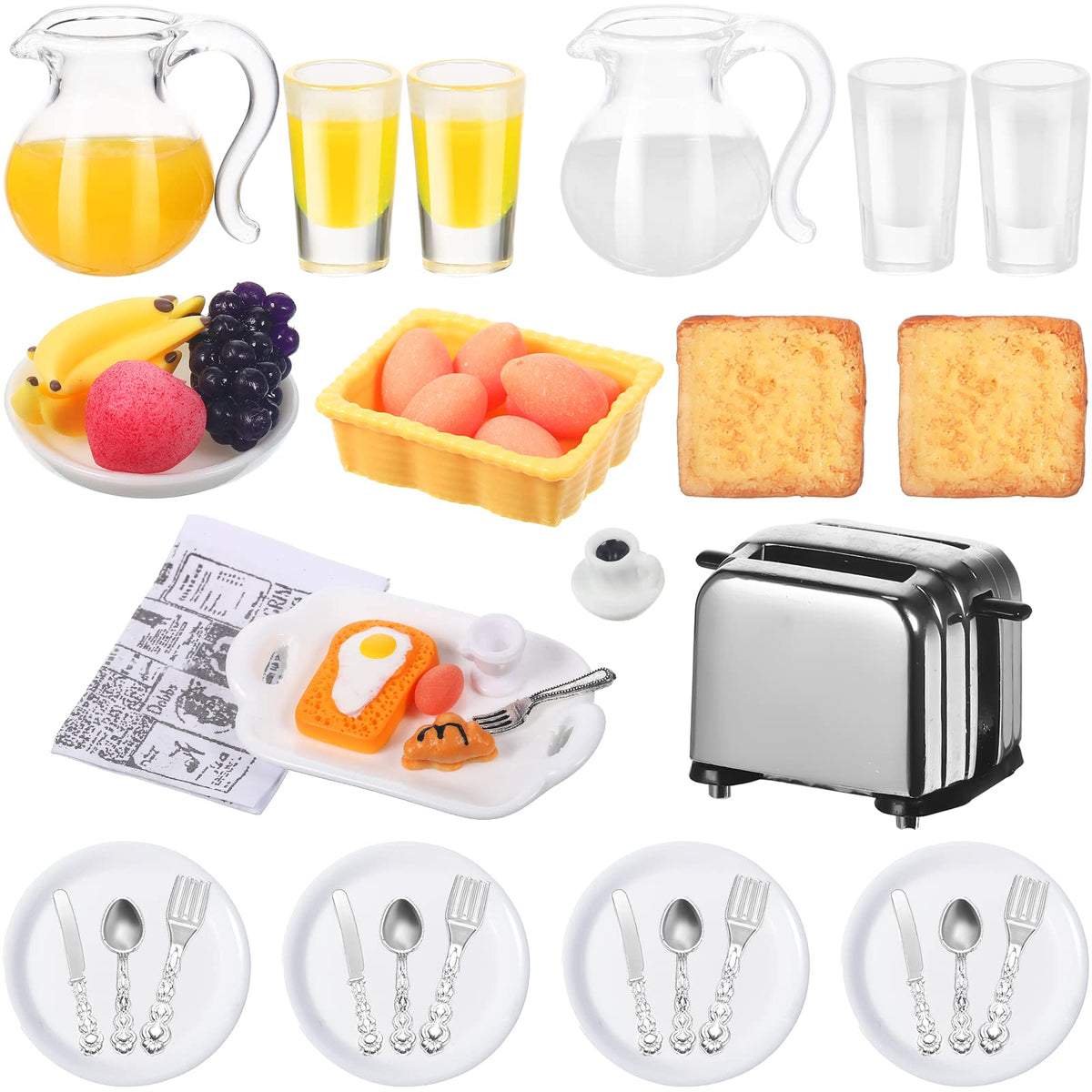 Suilung toast machine with two slices enhances dollhouse breakfast realism.