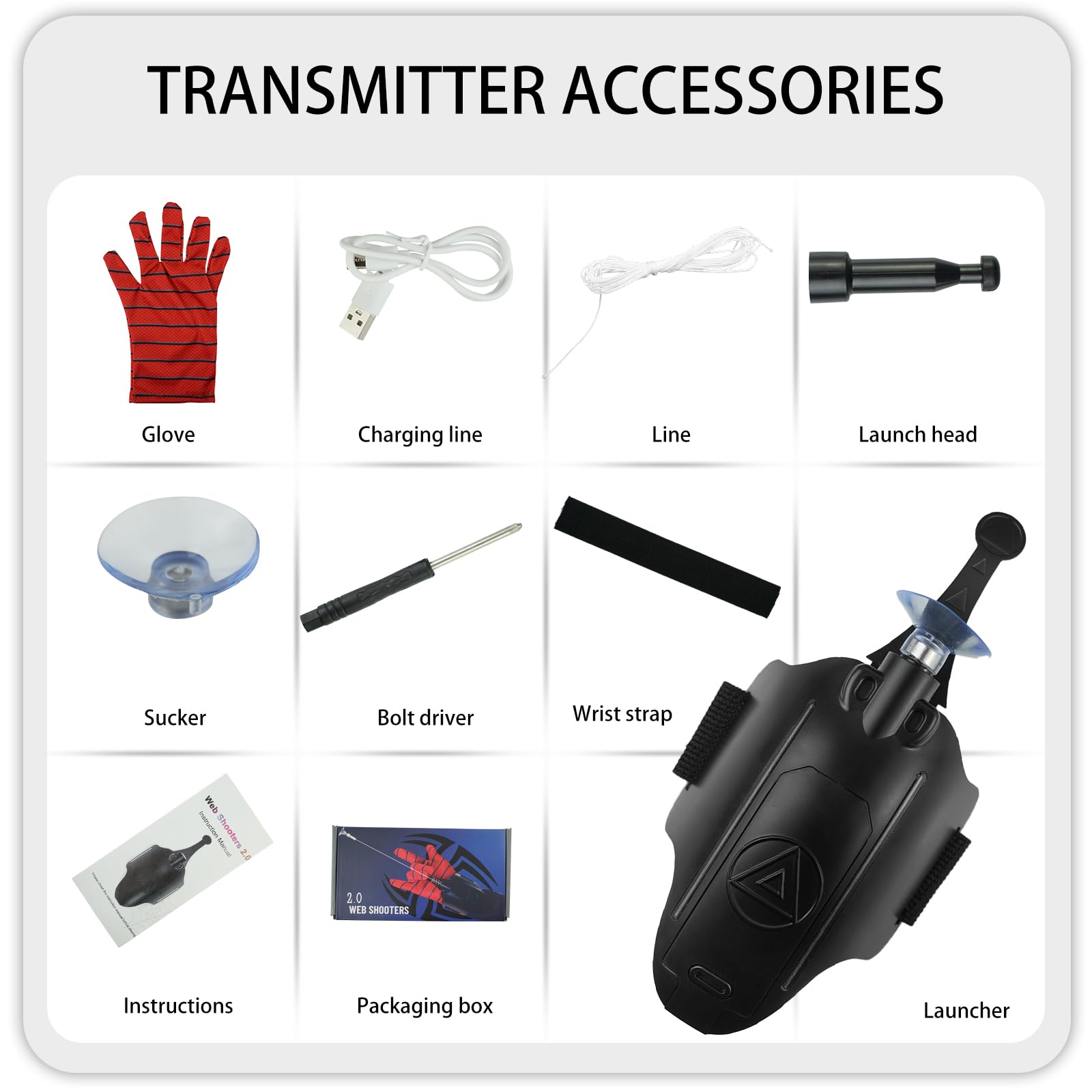 SUIZU spider web launcher complete-kit view with included components