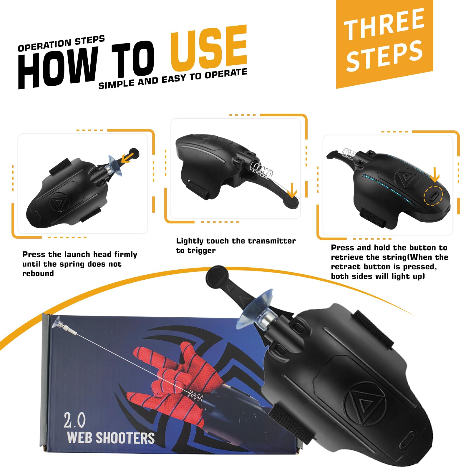 SUIZU LED spider web launcher remote-action view highlighting quick launch