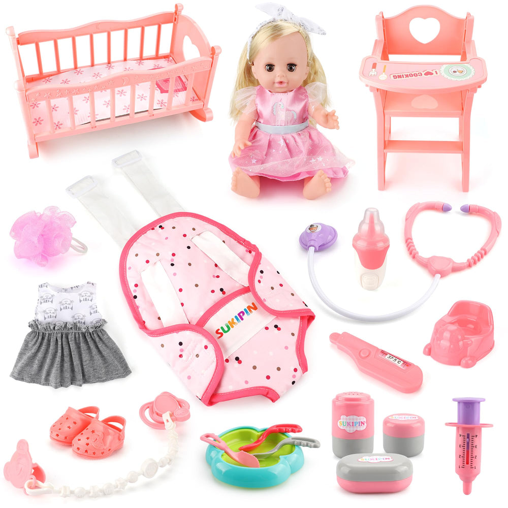 SUKIPIN 14-inch baby doll playset with accessories for imaginative nurture play