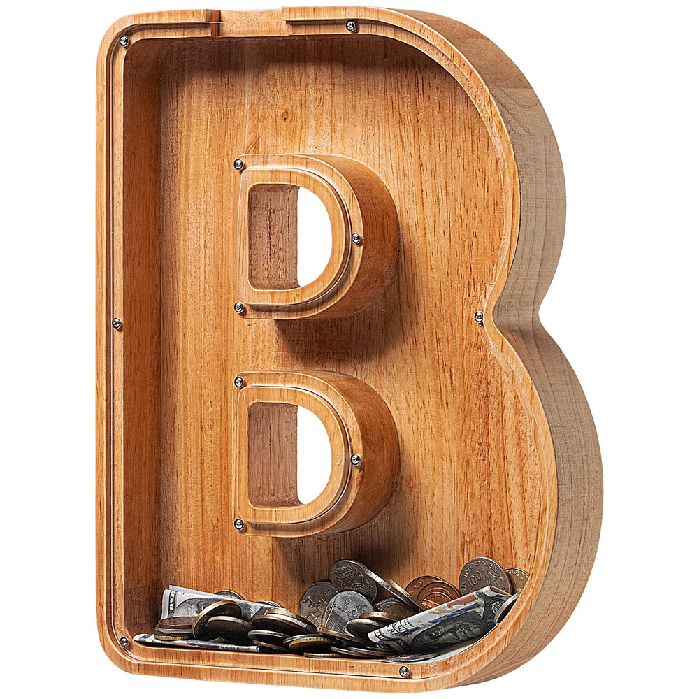 Sulevalt piggy bank with cut-out design showing playful letter shapes that inspire saving