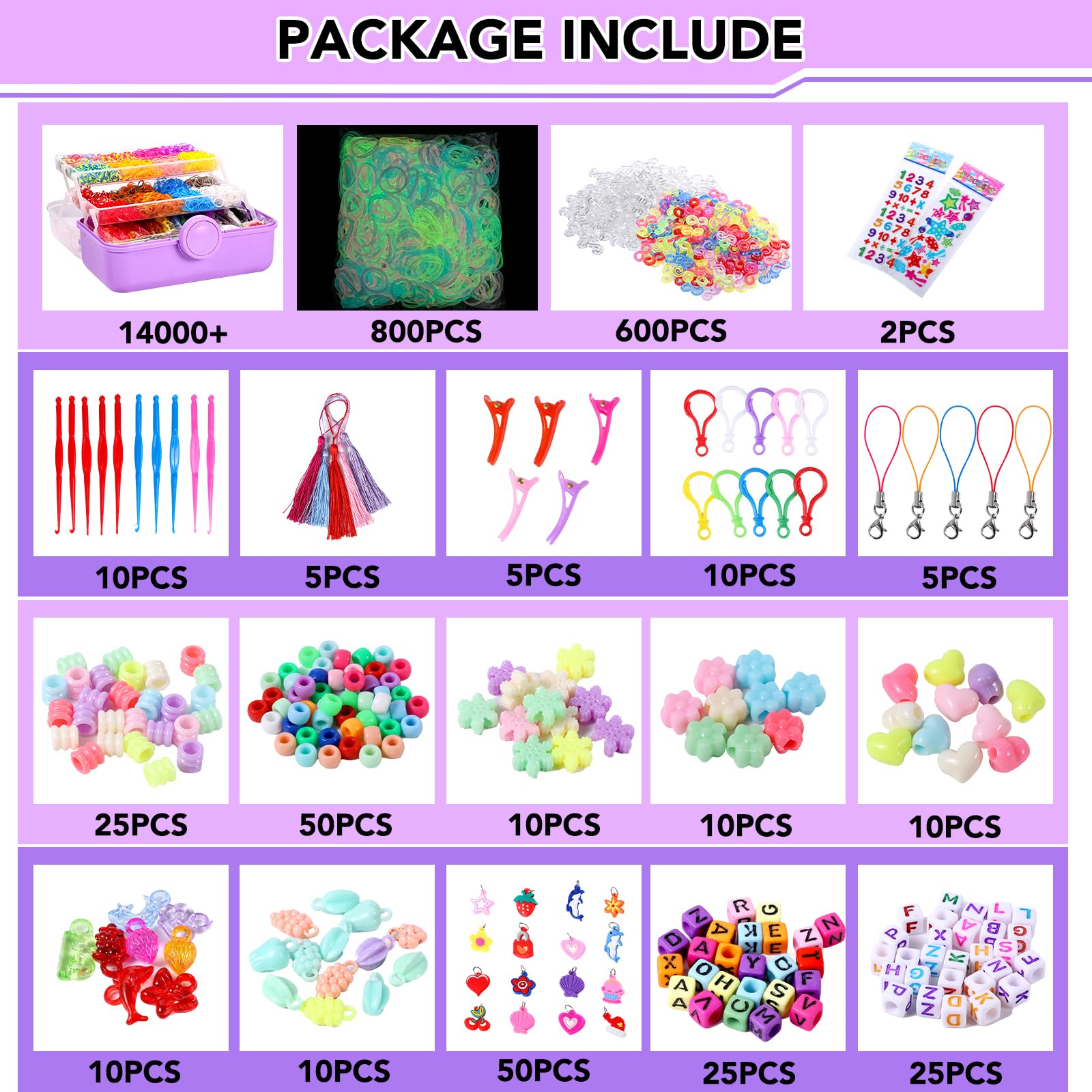 SUMAJU rainbow bracelet kit in a 3-layer purple storage container