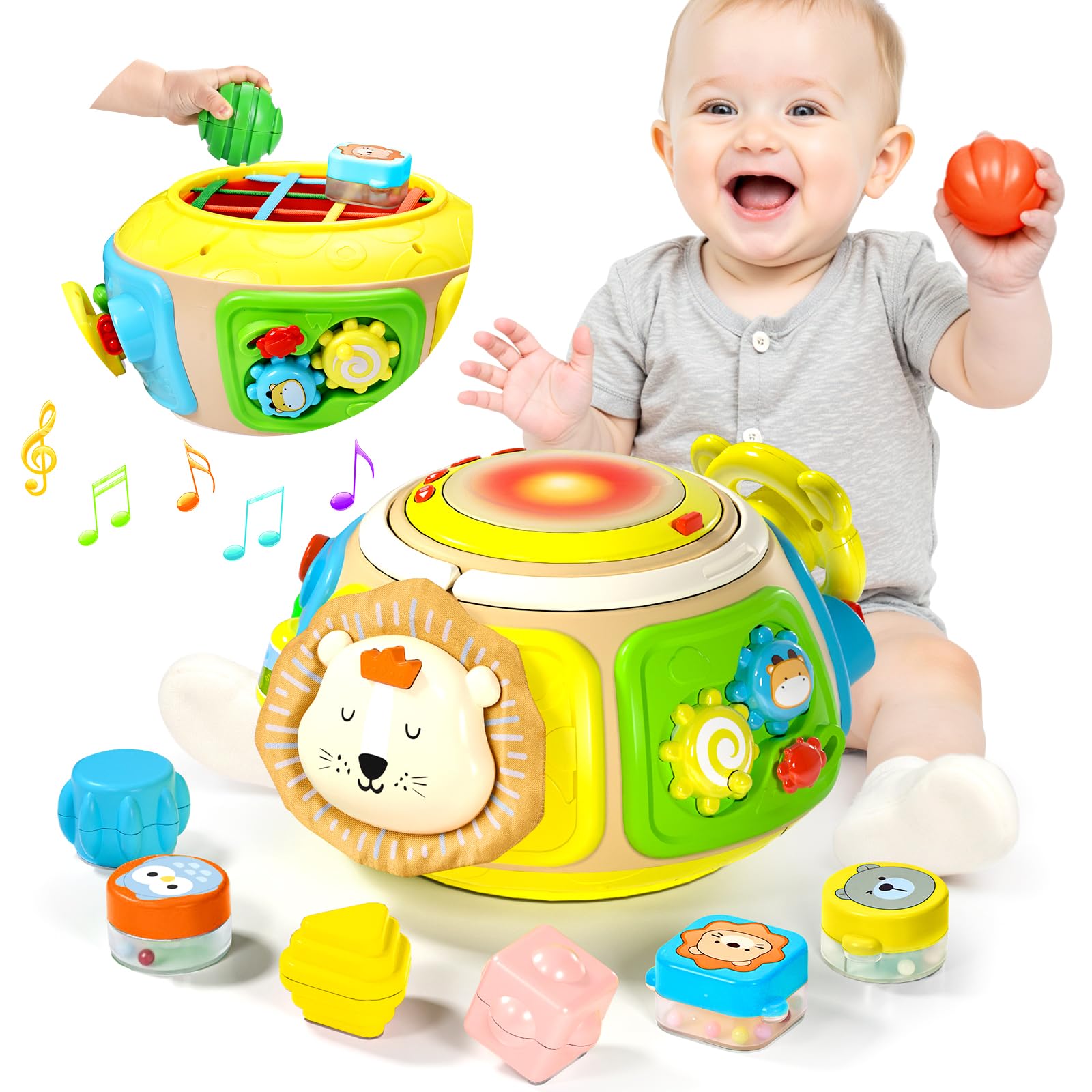 Sumapner 7-in-1 activity cube drum front view showing interactive play and learning