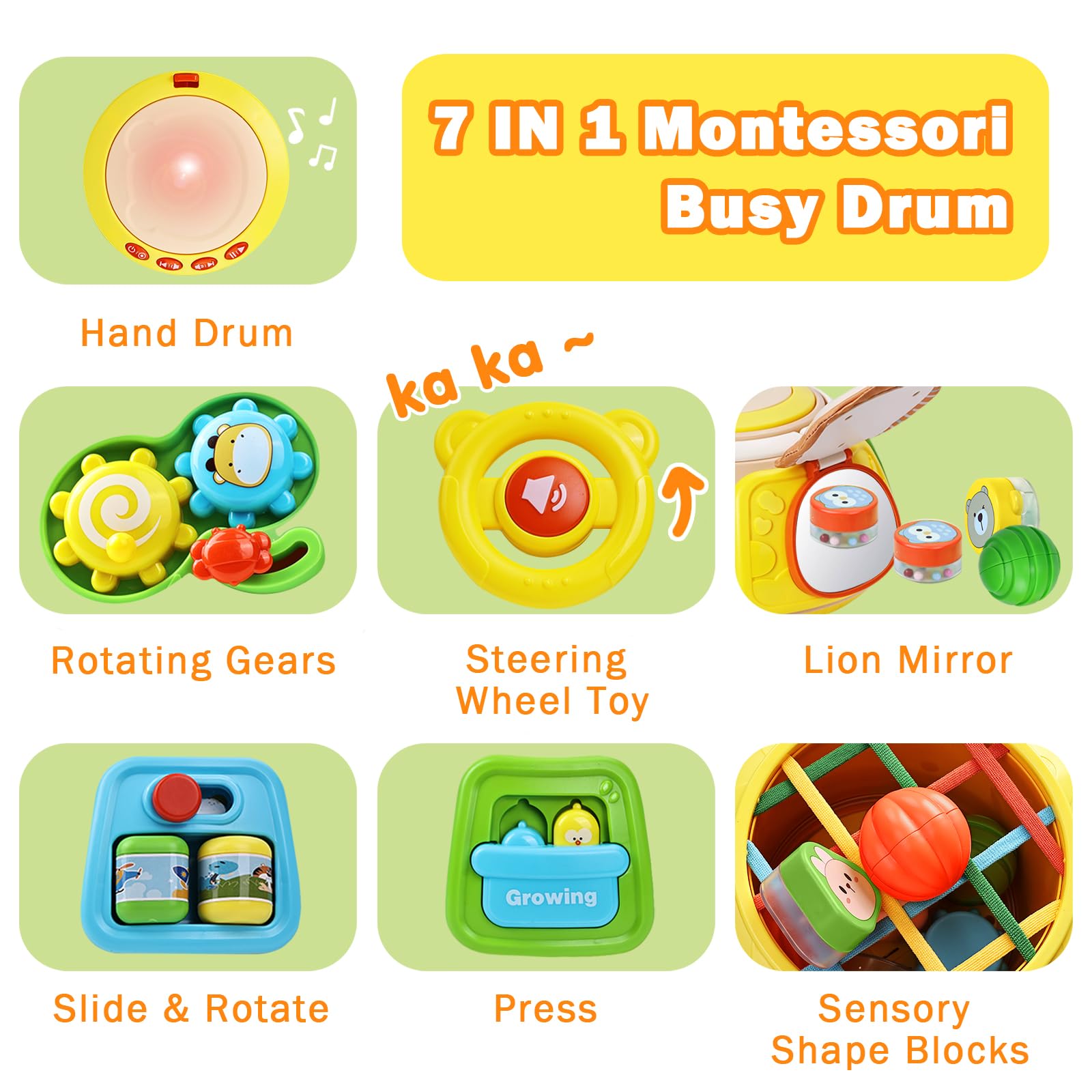 Sumapner activity cube drum with lion mirror for self-discovery and engagement