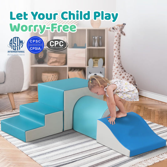 Sumbababy foam climbing blocks slide let kids practice climbing and sliding at home.