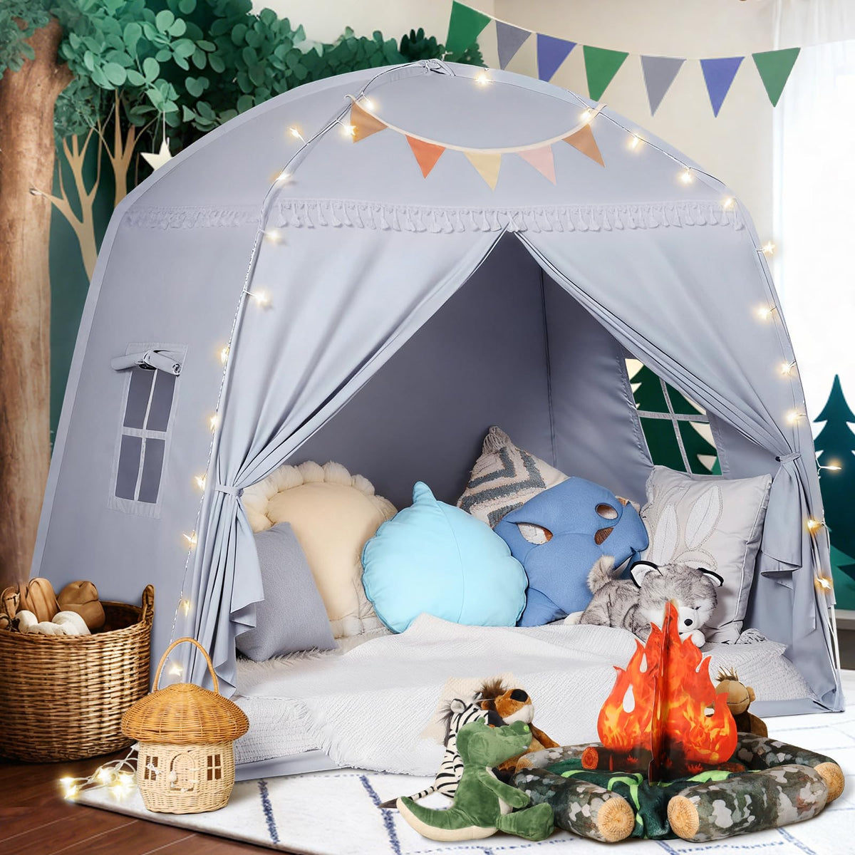 Sumbababy Large Teepee Tent with star lights for cozy indoor play