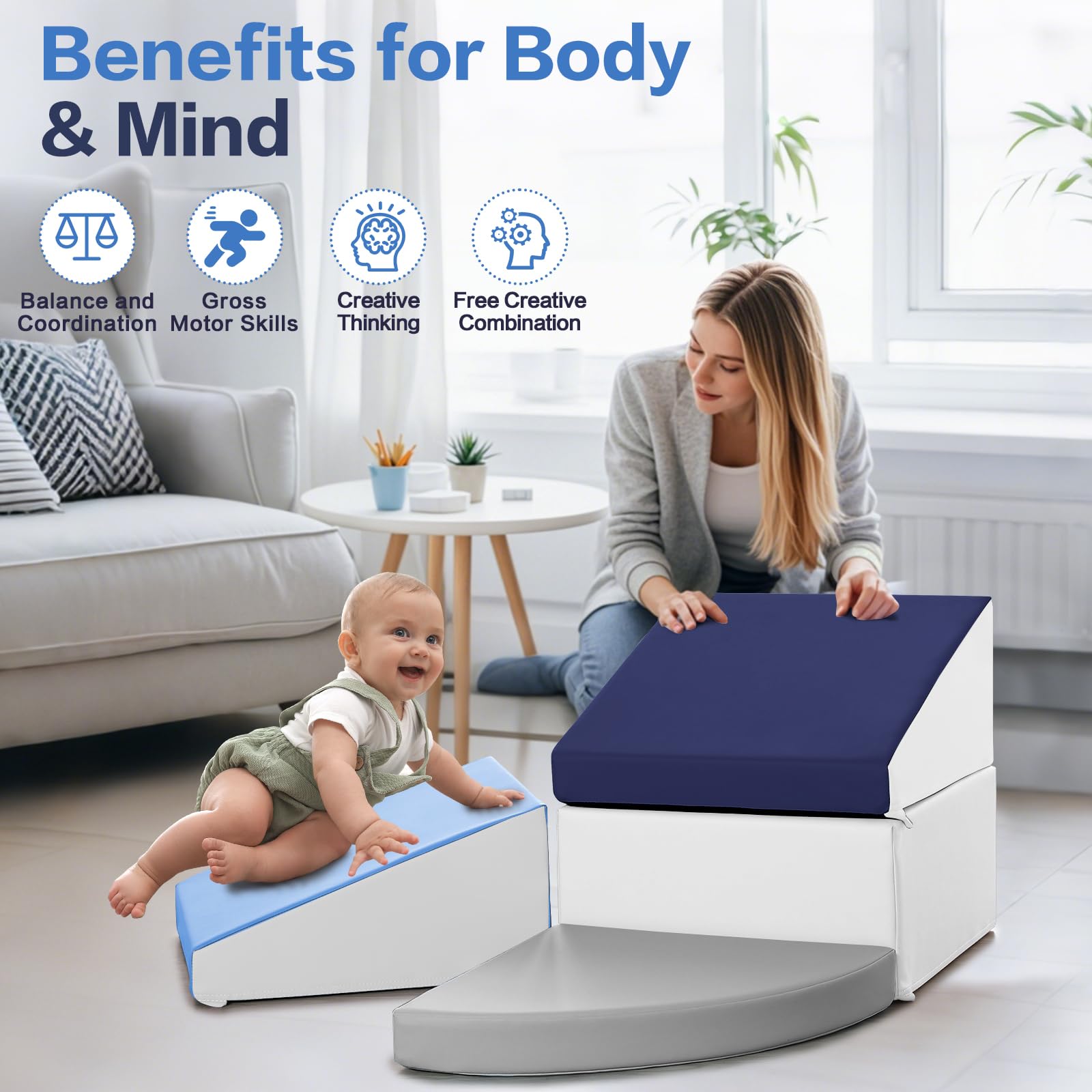 Sumbababy waterproof PU leather cover enables quick cleanups after play.