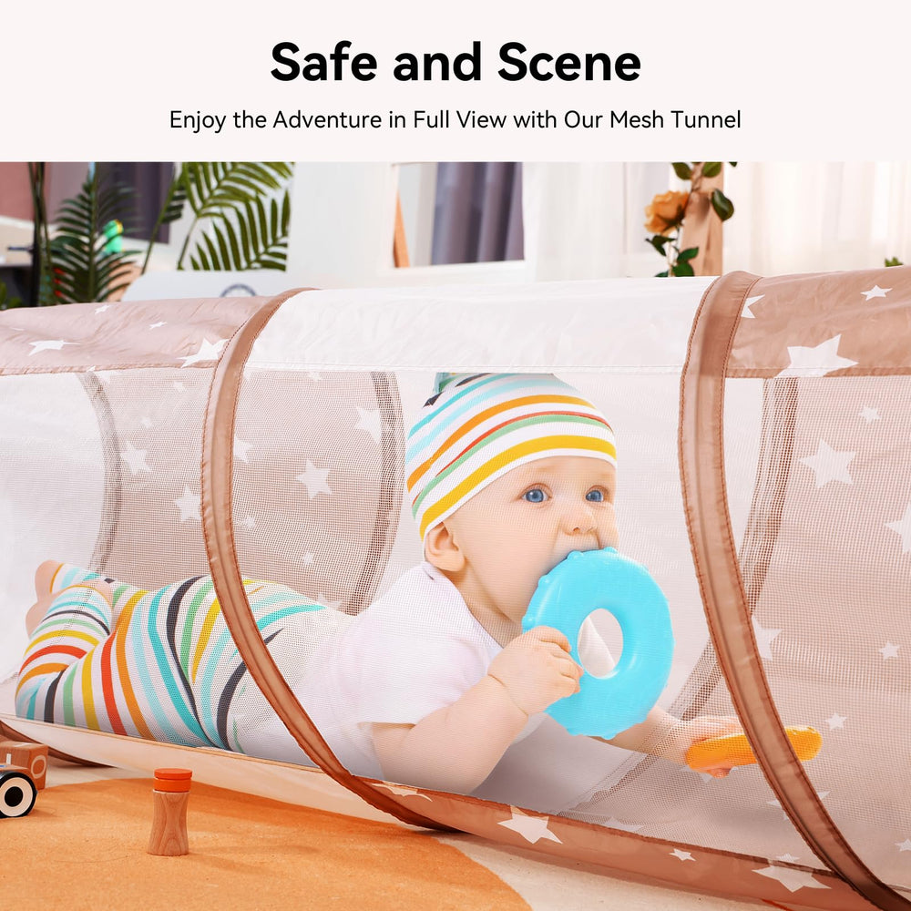 Sumbababy tunnel with open entrance supports crawlers and motor skill practice.