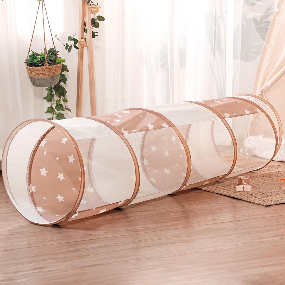 Sumbababy tunnel in soft fabric for safe toddler crawling play.