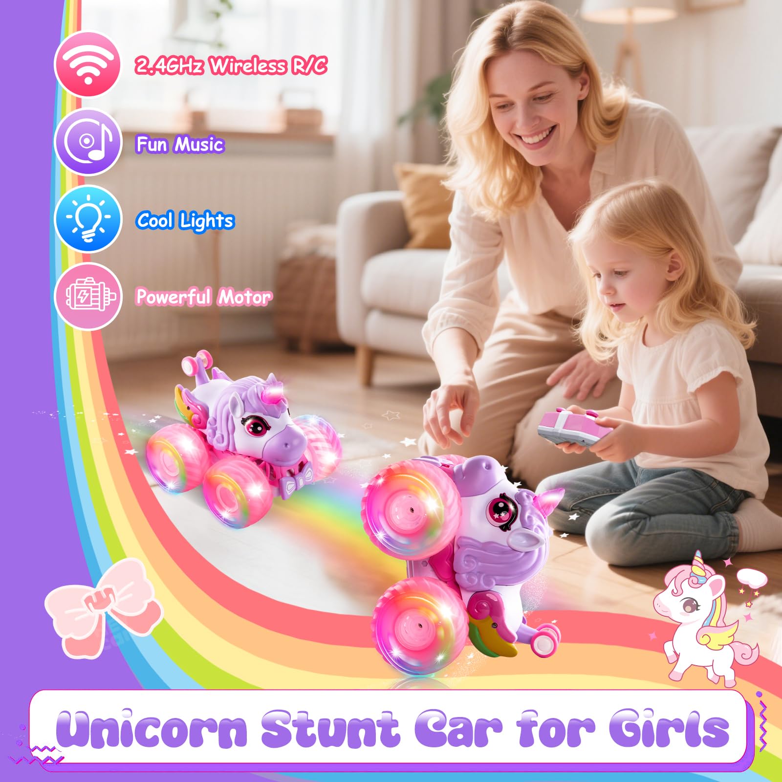 SUMEAUT Unicorn Monster Truck 360-spin pink ideal for tricks and play