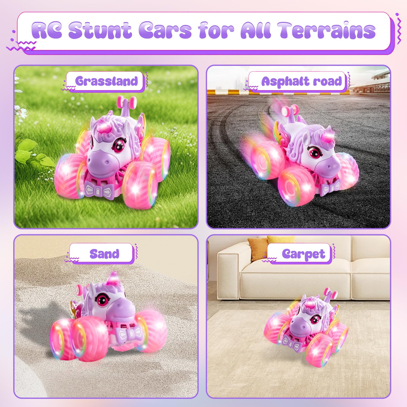 SUMEAUT Unicorn Monster Truck doublesided stunt pink supports beginner control