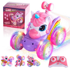 SUMEAUT unicorn RC car front view with pastel colors and glitter for imaginative play