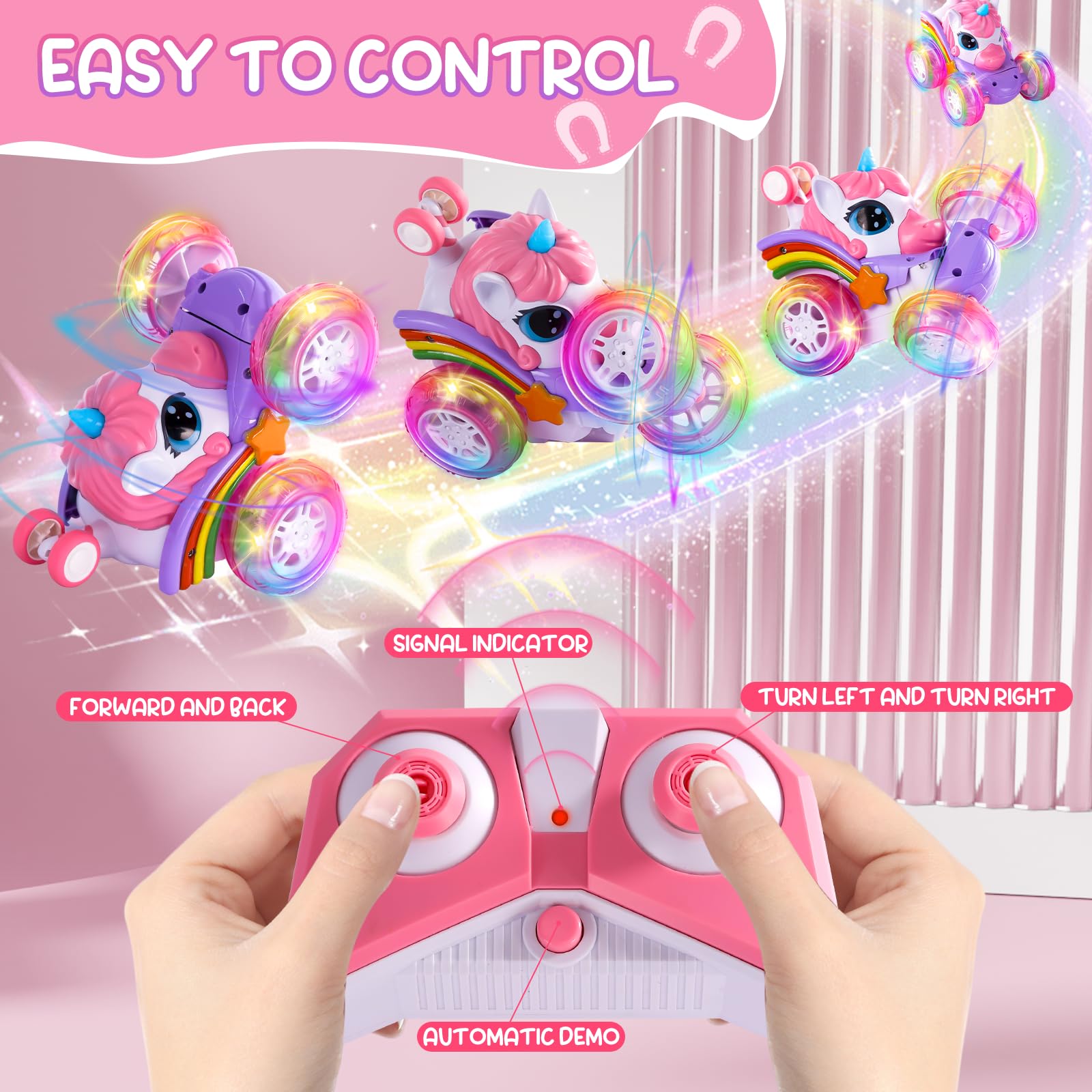 SUMEAUT unicorn RC car top view emphasizing compact design for easy control