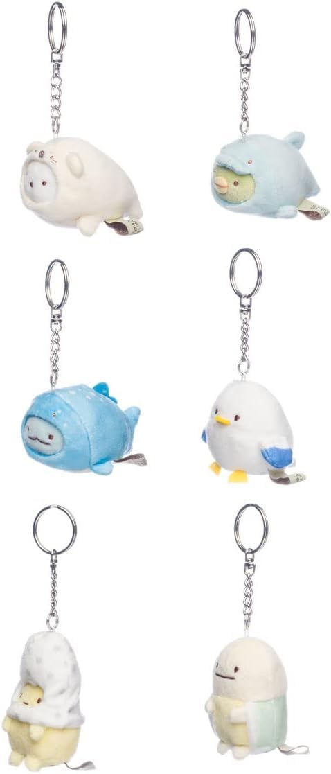 SUMIKKOGURASHI sea animals plush keychain close-up shows vibrant colors and soft fabric.