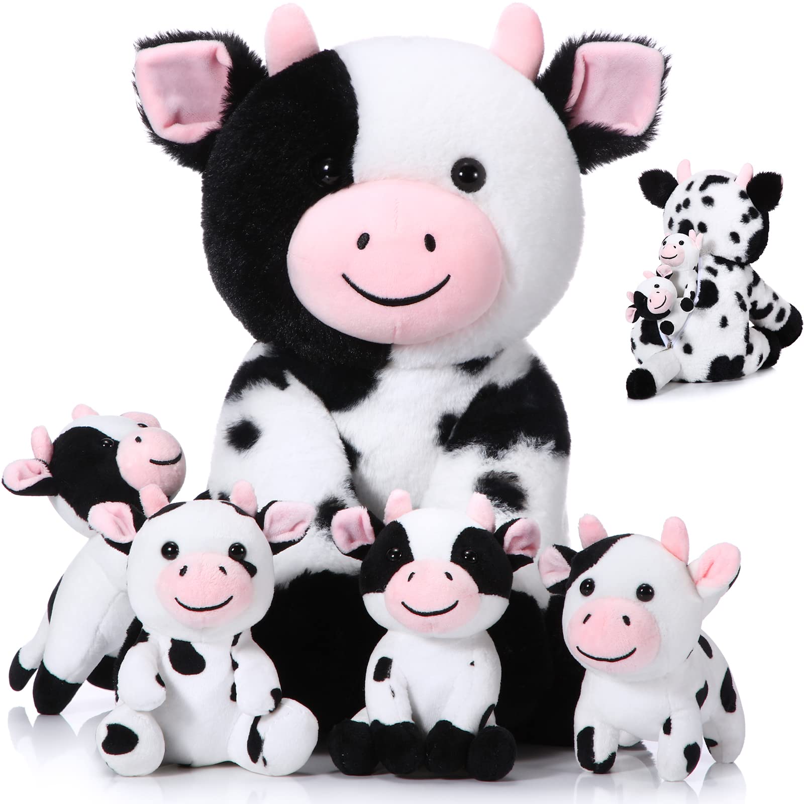 Sumind cow family plush set featuring mother cow and four baby calves for imaginative play