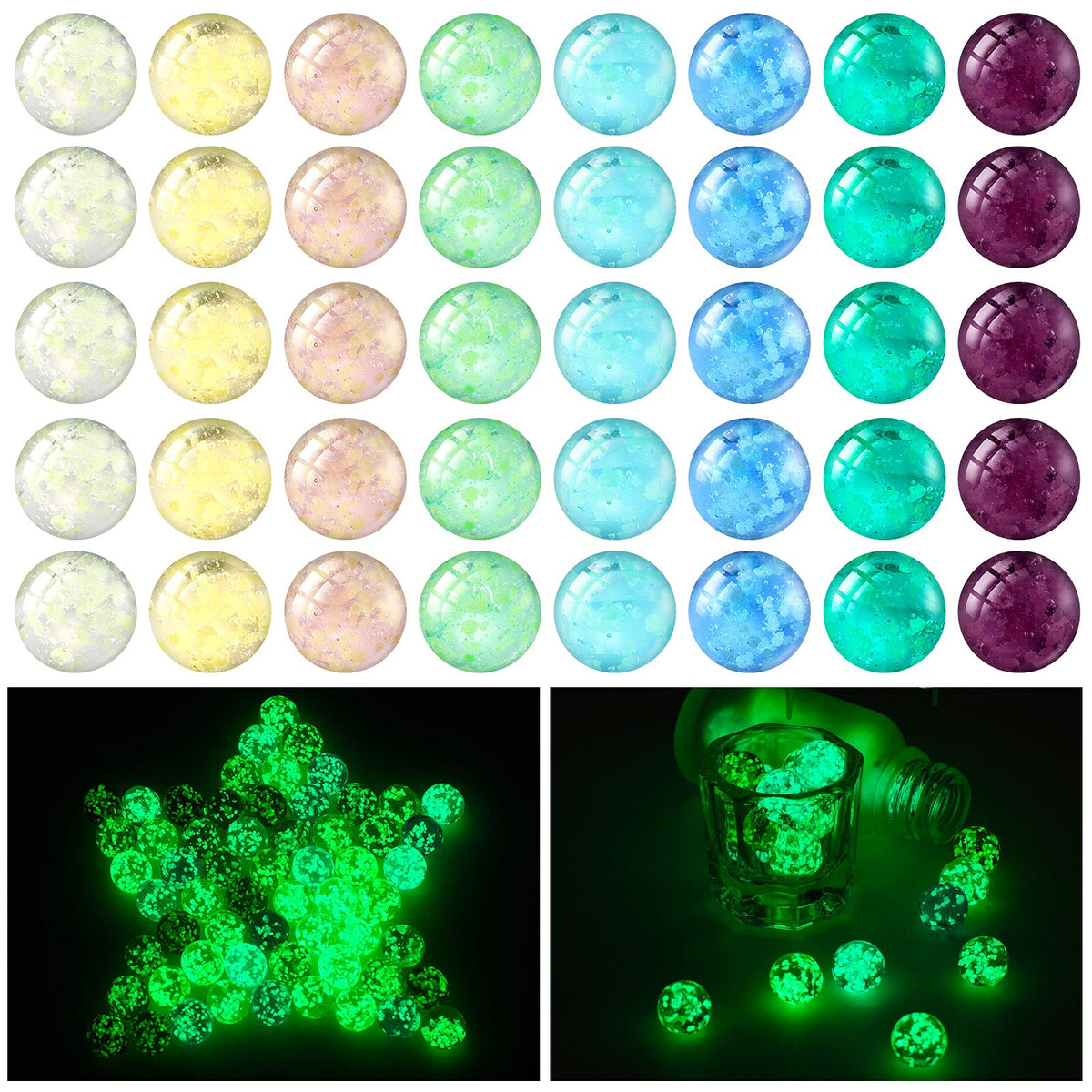 Sumind glow marbles 48 pieces in mixed colors for night-time play and crafts.