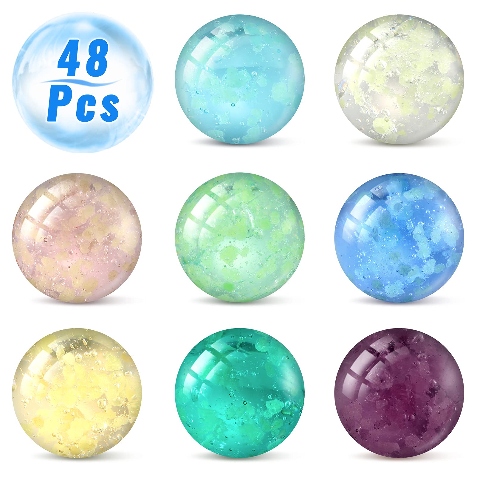 Sumind glow marbles glow in green hues from different light angles for ambience.
