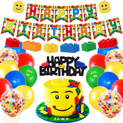 Sumjollity building blocks cake topper; glittery, ready-to-use decor elevates birthday celebration.
