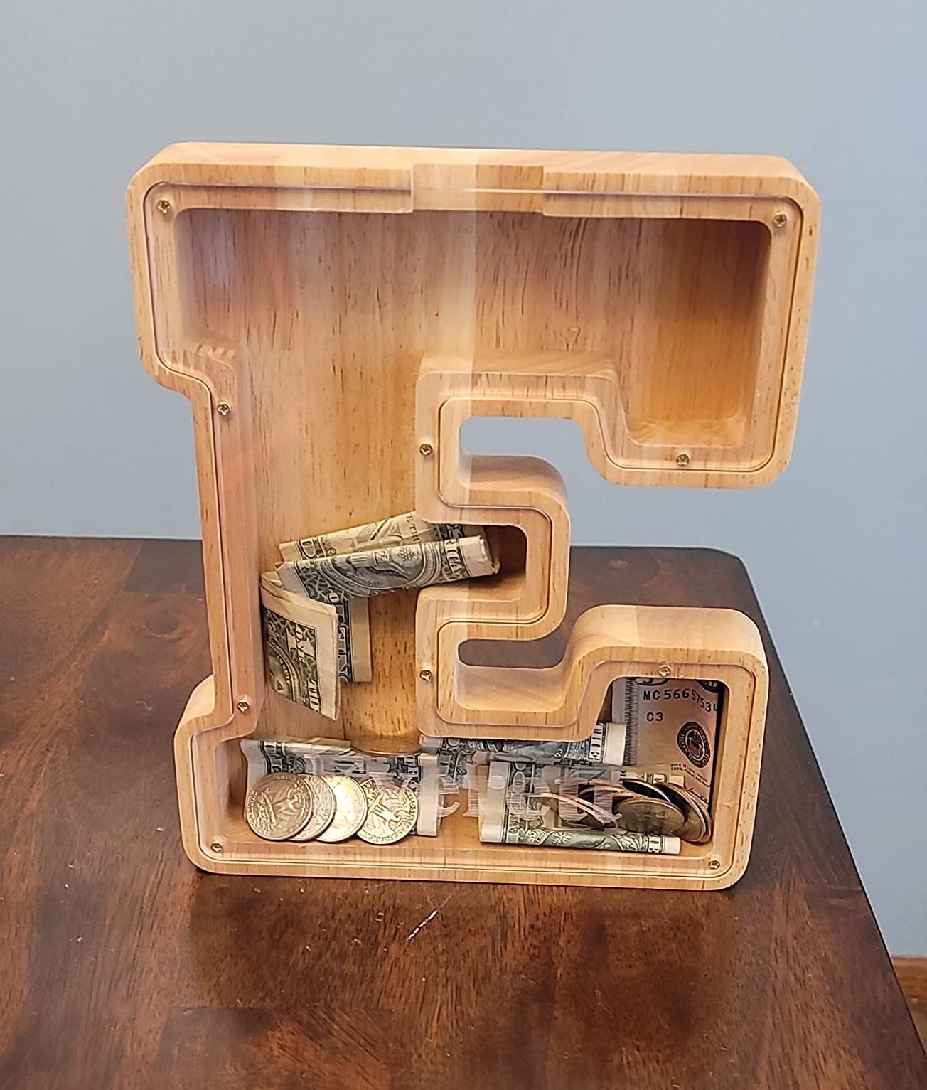 SummiDate wooden letter piggy bank letter stickers included for customization.