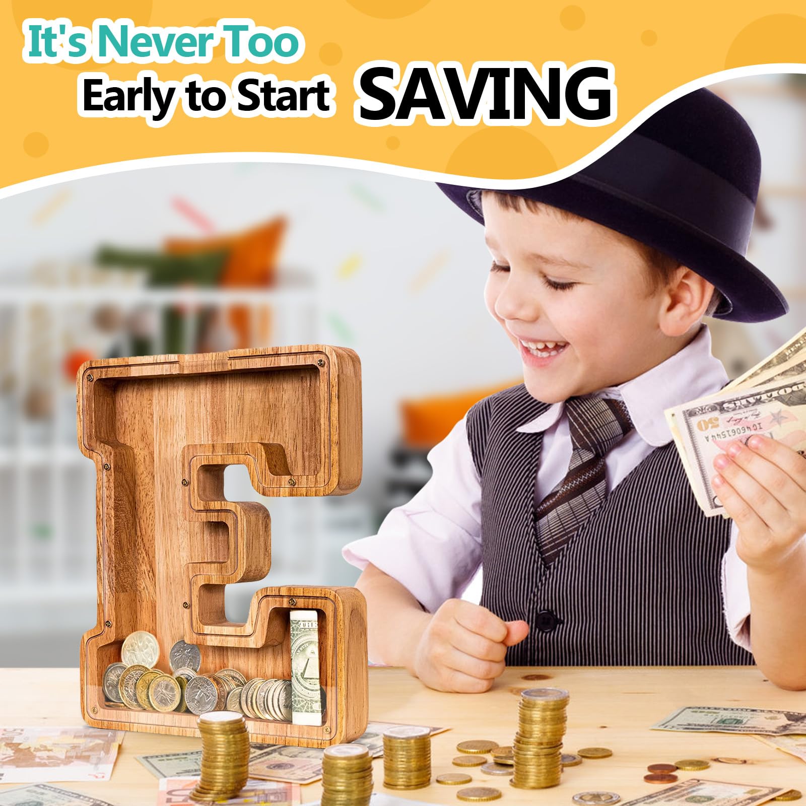 SummiDate piggy bank side view highlights smooth edges for safe handling.