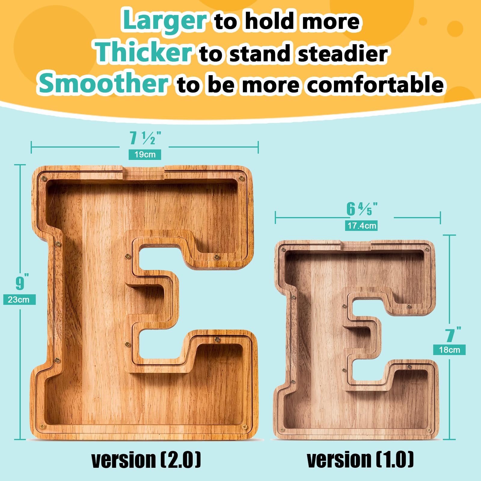 SummiDate wooden letter piggy bank transparent panel reveals savings progress.