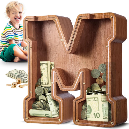 Summidate alphabet piggy bank with cut-out design offering larger savings space
