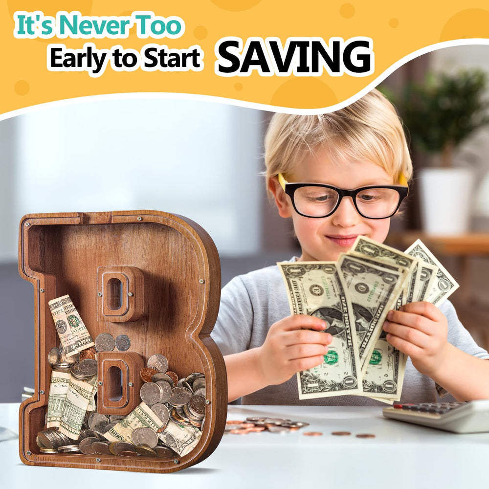 Summidate alphabet piggy bank plexiglass name cover showing personalization