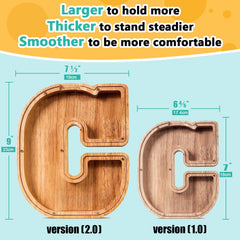 Summidate alphabet piggy bank features a transparent panel for visualizing growth