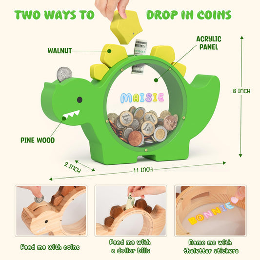 Summidate dino money box with a clear window to monitor growth.