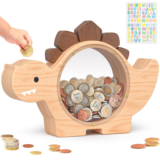 Summidate dinosaur piggy bank side view invites playful saving for kids.