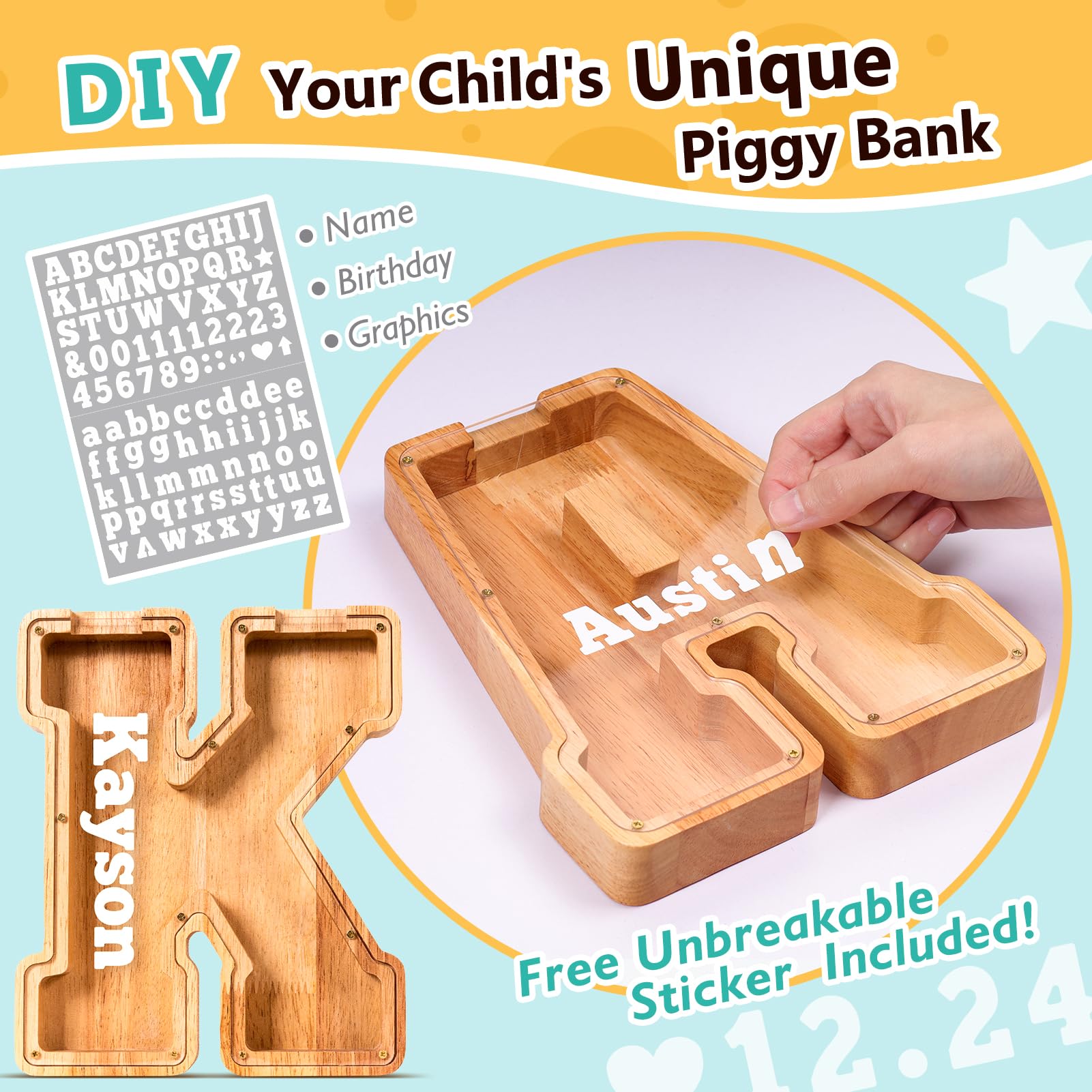 SummiDate large letter-shaped wooden bank emphasizes durability and style