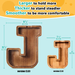 Summidate letter J piggy bank coin slot open, easy access for daily allowance and savings.