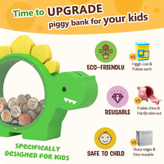 Summidate front engraving option personalizes the dinosaur piggy bank.