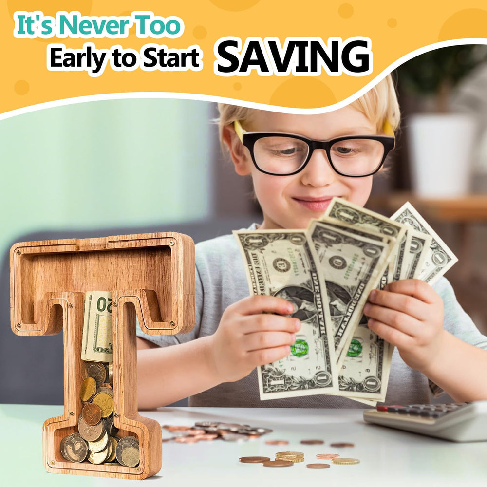 SummiDate piggy bank transparent acrylic panel allows kids to watch coins grow.