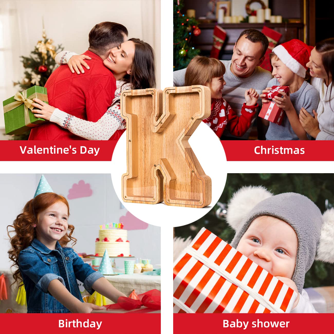 SummiDate wooden letter piggy bank H dimensions and stand for stability