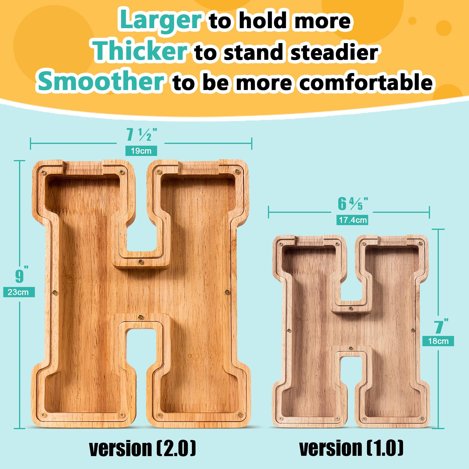 SummiDate wooden letter piggy bank H transparent panel shows progress