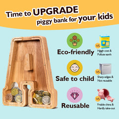 SummiDate wooden letter piggy bank laser engraving for a custom name.