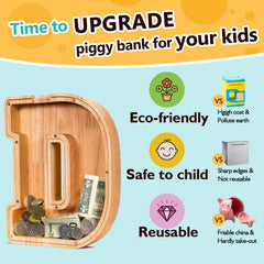 SummiDate wooden letter piggy bank personalization options for gifts.