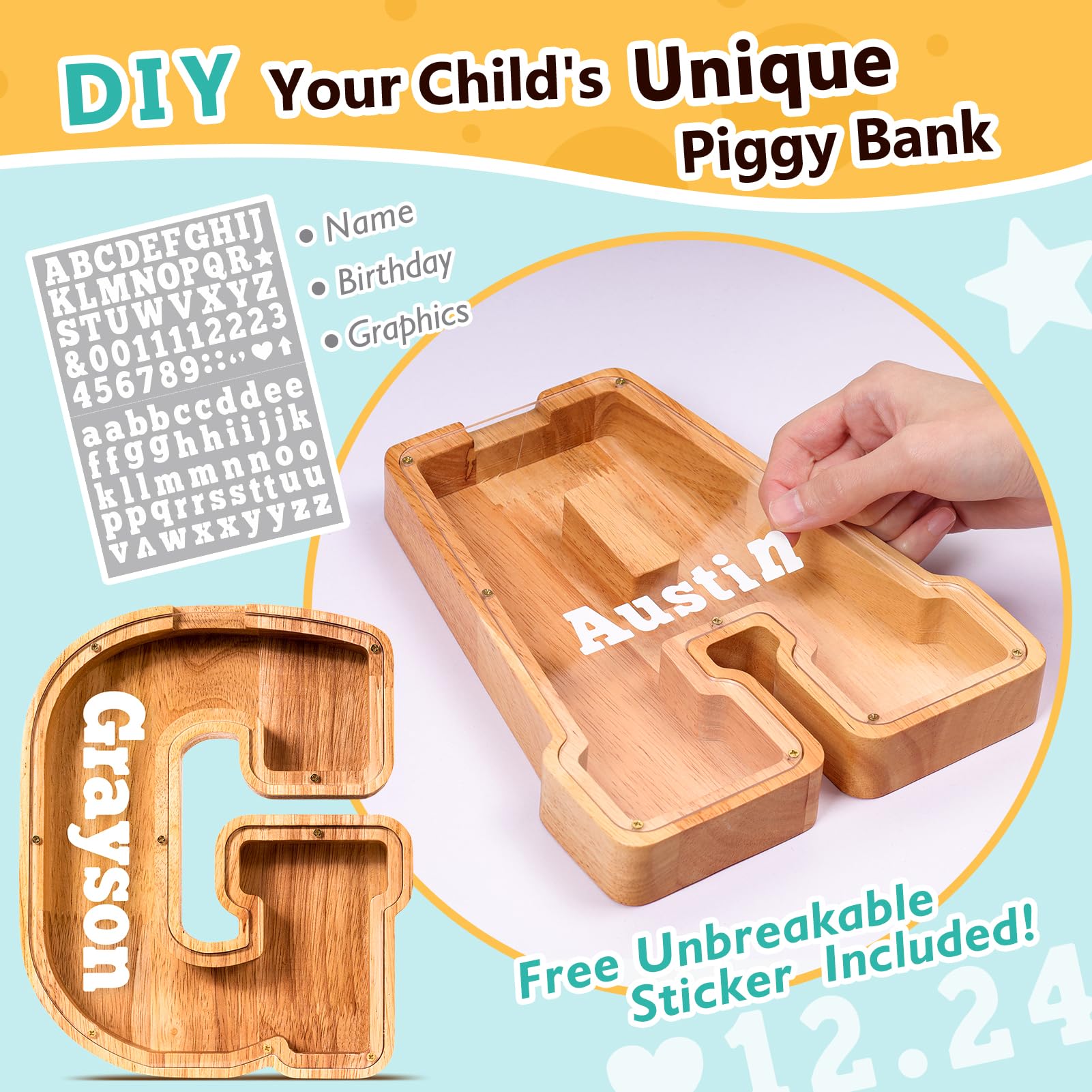 SummiDate wooden piggy bank transparent panel reveals progress at a glance