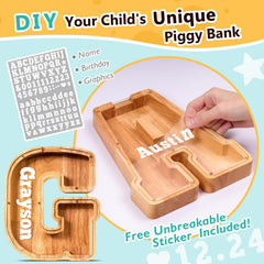 SummiDate wooden piggy bank transparent panel reveals progress at a glance