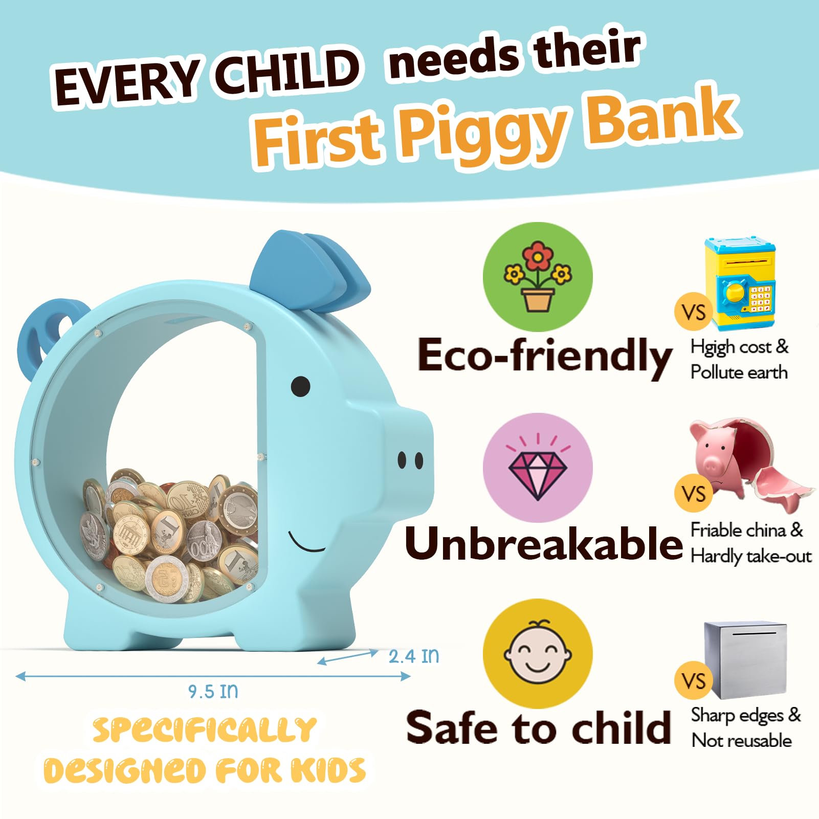 Summidate blue wooden piggy bank highlights natural wood detail for a premium look.