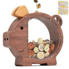 Summidate wooden piggy bank with classic design for durable savings.