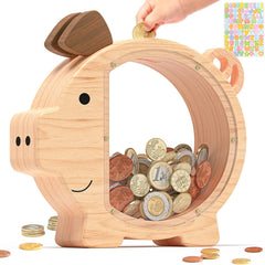 Summidate wooden piggy bank with clear window helps kids track savings visually every day.