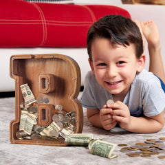 Summidate wooden piggy bank decorative display in natural walnut